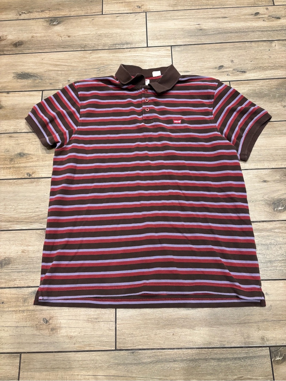 Vintage Levi's Brown Purple Striped Polo Shirt Short Sleeve XL⁠